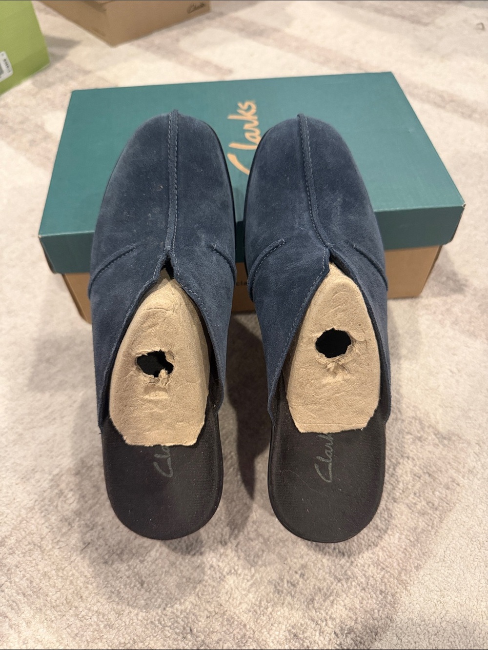 Clarks Women’s Navy Suede Slip-On Sandals